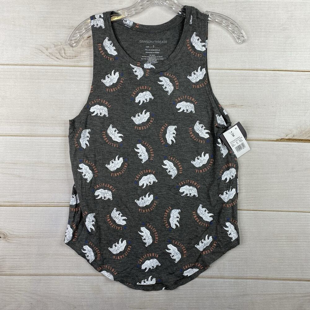 Grayson Threads Tank Top Sz S Gray California Bear Logo Printed NWT